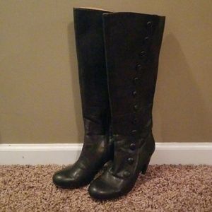Crown Vintage Women's (8) Black Leather Knee Boots